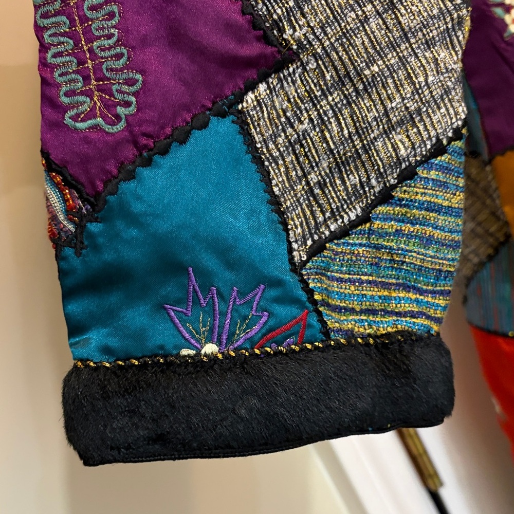 Vibrant Patchwork Vintage Mixed Media Coat - Art to Wear - Picture 13 of 15